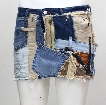 CR1730 Upcycled Denim Patchwork Skirt