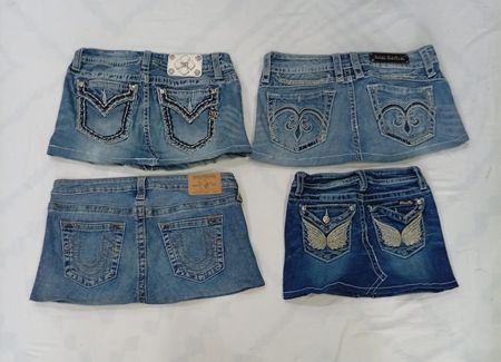 CR8770 UPCYCLED MIX BRANDED MINI DENIM SKIRTS