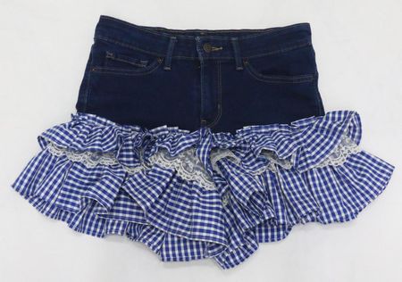 CR1733 UPCYCLED RUFFLE DENIM MINI SKIRT