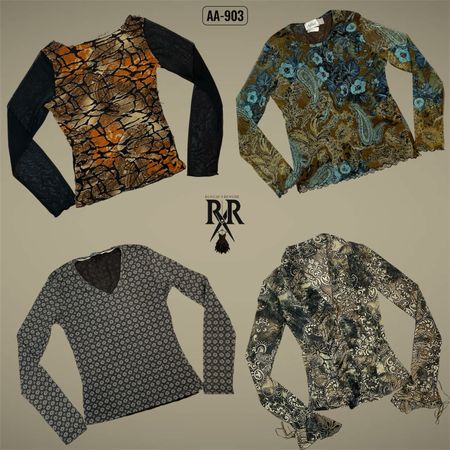 Y2K Boho Earthy Tone Full Sleeve Mesh Mix Tops (AA-903)