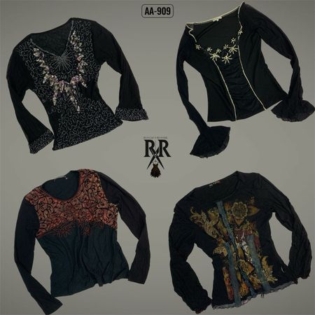Y2K Black Rave Full Sleeve Tops (AA-909)