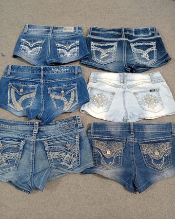 Shorts en denim micro mini à paillettes upcyclés Y2K pour femmes HD1479