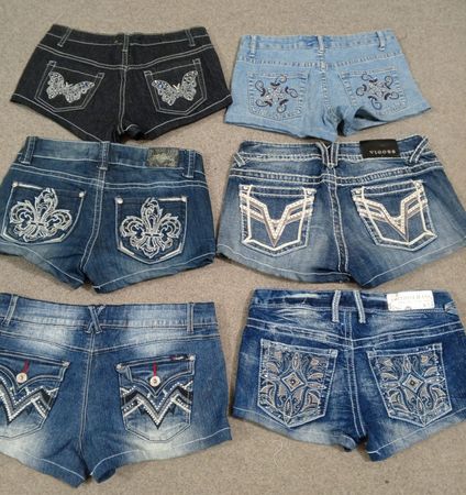 Shorts micro mini en denim revalorisé pour femmes HD1477 Y2K embellis