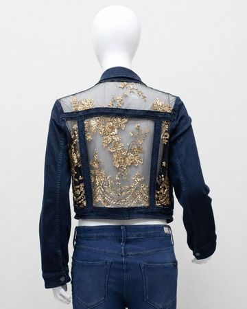 CR1766 Upcycled Embellished Denim Jacket