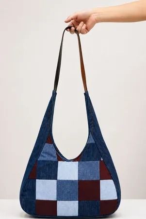 CR1769 Upcycled Denim Patchwork Shoulder Bag
