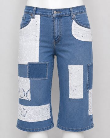 CR1777 Upcycled Lace Patch Denim Shorts