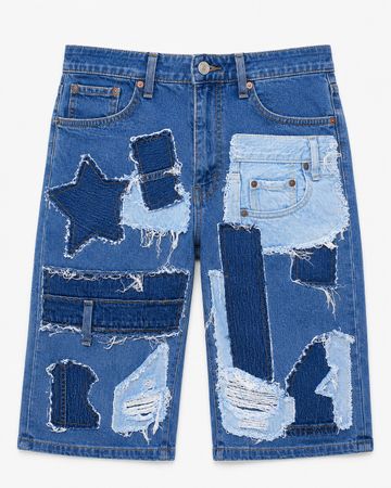 CR1781 Upcycled Patchwork Denim Shorts