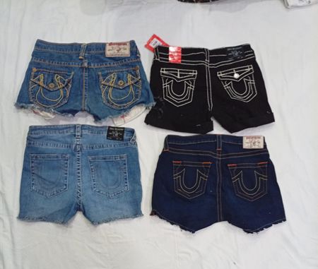 CR8783 UPCYCLED TRUE RELIGION MINI DENIM SHORTS