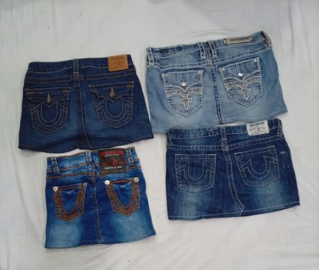 CR8802 UPCYCLED MIX BRANDED MINI DENIM SKIRTS