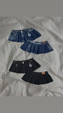 Upcycled Denim Pleated Skirt