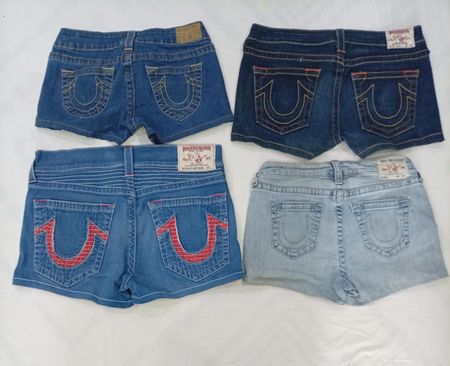 CR8813 UPCYCLED TRUE RELIGION MINI DENIM SHORTS