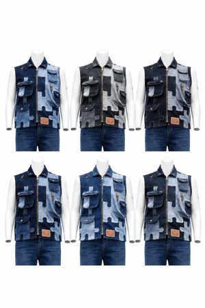 CR1793 UPCYCLED PATCHWORK UTILITY DENIM VEST