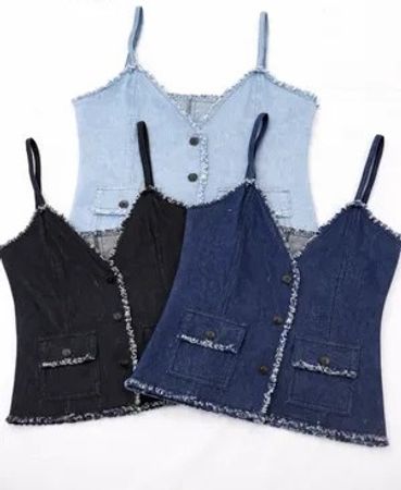 CR1796 Upcycled Denim Buttoned Camisole