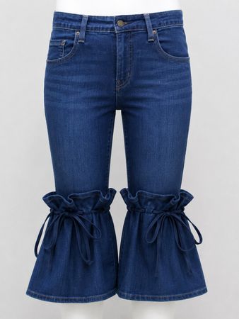 CR1806 UPCYCLED TIE-FLARE DENIM CAPRI
