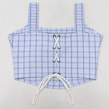 CR1808 UPCYCLED LACE-UP CHECK CORSET TOP