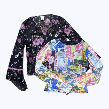 Vintage Y2K Long Sleeve Blouses Mix | Mesh & Printed Fashion Tops | Wholesale Bundle