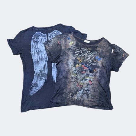 Affliction Style Baby Tees Bundle | Y2K Grunge Graphic Tops | Edgy Vintage Streetwear
