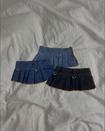 Upcycled Denim Pleated Mini Skirt