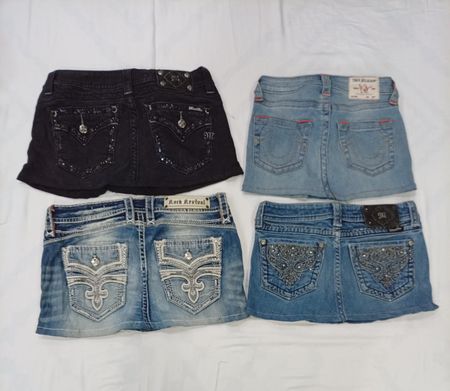 CR8894 UPCYCLED MIX BRANDED MINI DENIM SKIRTS