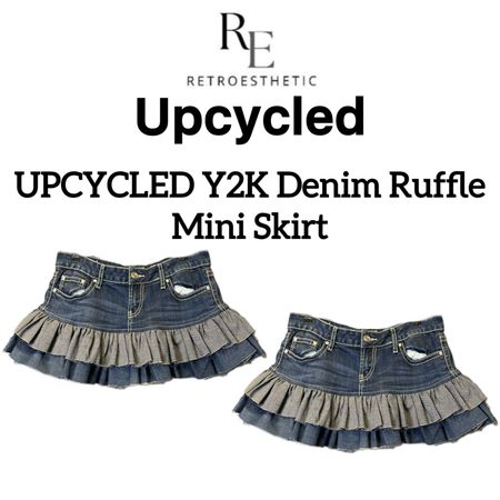 Upcycled Y2K Denim Ruffle Mini Skirt