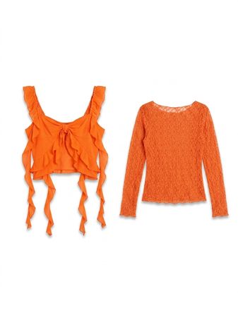 (FV-1603) Orange Statement Bundle Y2K Orange Graphic & Crochet Tops Bundle | Retro Women’s Vintage Wholesale Lot