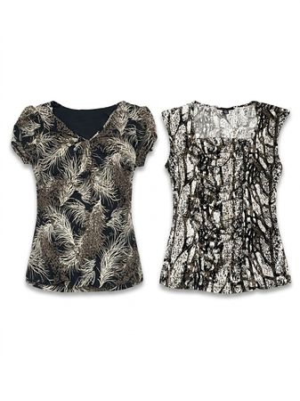 (FV-1595) Brown Neutral Print Bundle Vintage Brown Print Tops Bundle | Y2K Neutral Tone Women’s Fashion Wholesale Lot