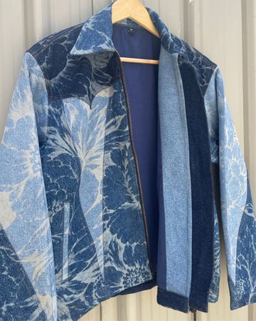 Upcycled Laser Print Denim Zip Jacket