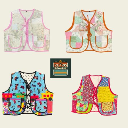 Vêtements gilets en patchwork recyclés avec nœud avant