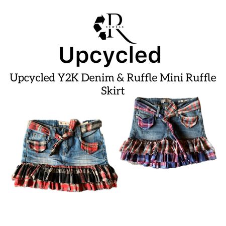 Upcycled Y2K Denim & Ruffle Mini Ruffle Skirts