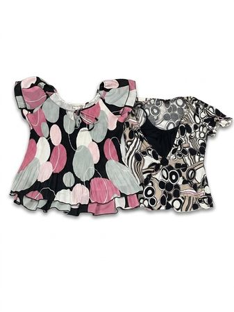 (FV-1613) Hauts imprimés Y2K rose/noir