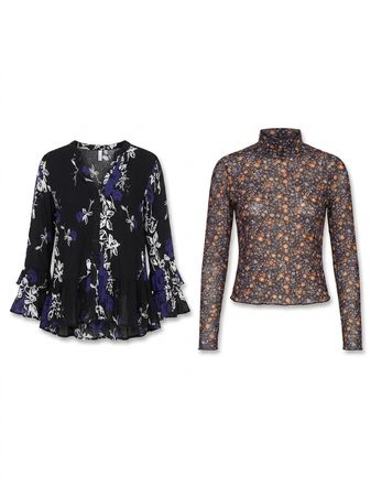 (FV-1607) Vintage Y2K Blue Printed Stretch Tops Mix