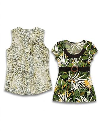 (FV-1606) Y2K Green Mesh & Animal Print Tops Bundle