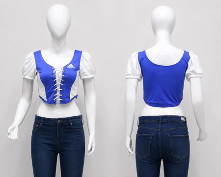 CR1819 UPCYCLED CORSET PUFF SLEEVE TOP