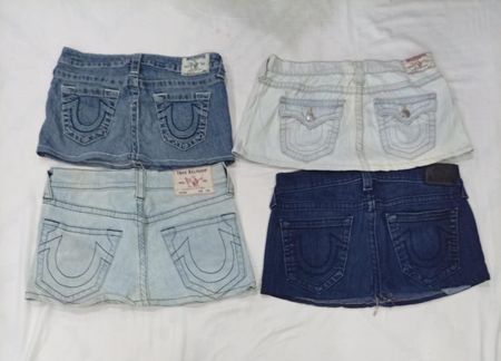 CR8955 UPCYCLED TRUE RELIGION MINI DENIM SKIRTS