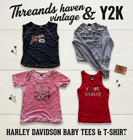 TH # 0151 Harley-Davidson Vintage Y2K Baby Tee – Iconic Biker Graphic Top