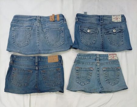 CR8976  UPCYCLED TRUE RELIGION MINI DENIM SKIRTS