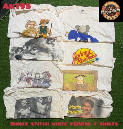 Single stitch white printed T-shirt ak195