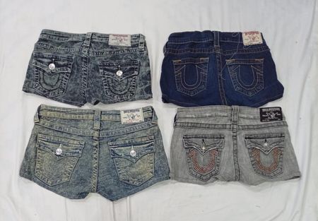 CR8984 UPCYCLED TRUE RELIGION MINI DENIM SHORTS