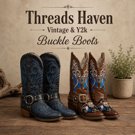 TH# 001 Vintage Western Buckle Boots – Y2K Statement Style