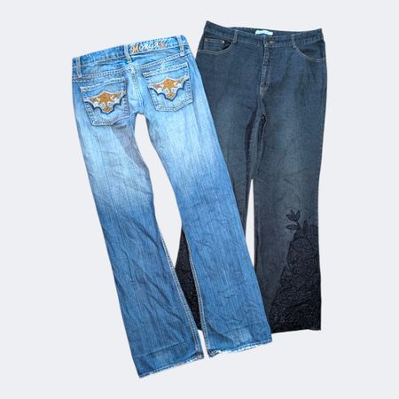 Y2K Embellished Flare Jeans Rhinestone Denim Pants