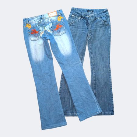 Embroidered Flare Jeans Vintage Y2K Denim Trousers