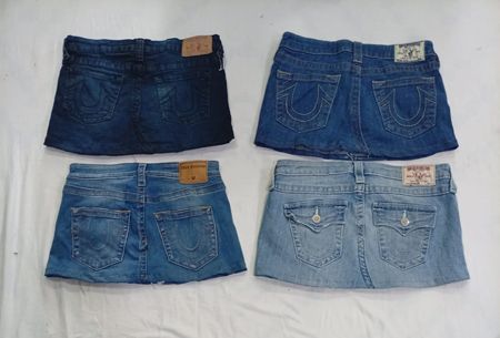CR8994 UPCYCLED TRUE RELIGION MINI DENIM SKIRTS