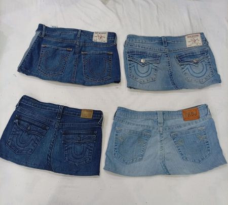 CR8998 UPCYCLED TRUE RELIGION MINI DENIM SKIRTS