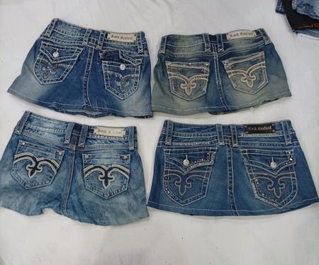 CR8999 UPCYCLED ROCK REVIVAL MINI DENIM SKIRTS