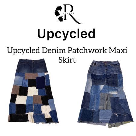Upcycled Denim Patchwork Maxi Skirts