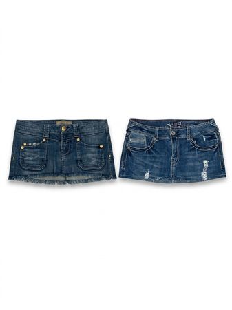 (Fv-1629) Y2K Micro Mini Denim Backpocket Embellishment Skirts