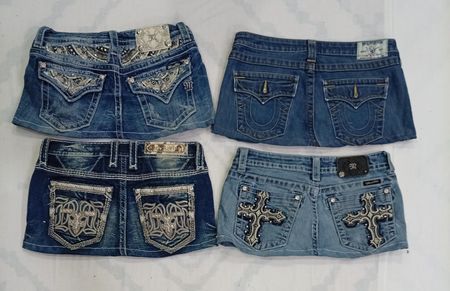 CR9015 UPCYCLED MIX BRANDED MINI DENIM SKIRTS