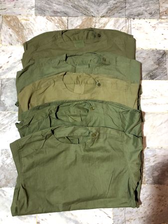 Vintage British Army Collarless Shirt / Military Kurta - Olive Drab Cotton Drill