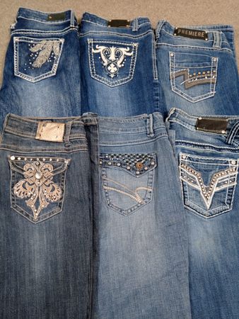 HD1488 Ladies Y2K Embellished Denim Flared Jeans