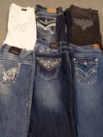 HD1485 Ladies Y2K Embellished Denim Flared Jeans
